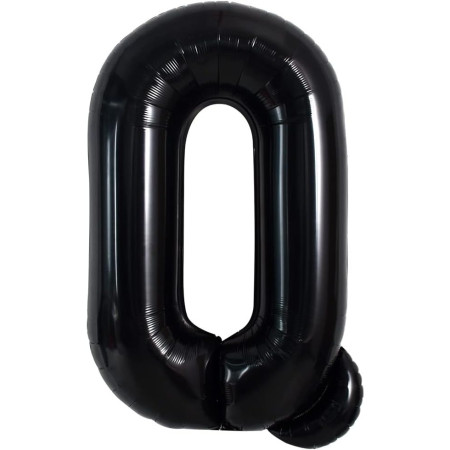 Balon Folie Metalizata Litera Q, Cyrax, 40 cm, Umflati cu Heliu sau Aer, Ambalaj Individual, Pai inclus, Negru