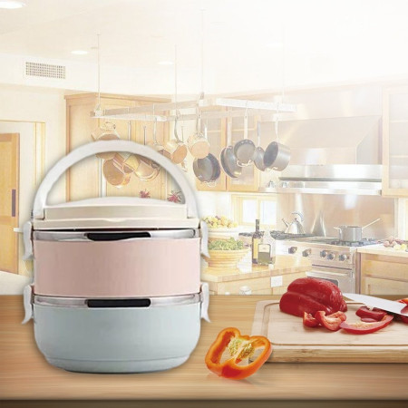 Set 2 Caserole pentru alimente Cyrax, lunch box, 1400 ml, otel inoxidabil, maner, valva aerisire, 15.5 x 15 cm, inchidere etansa, multicolor
