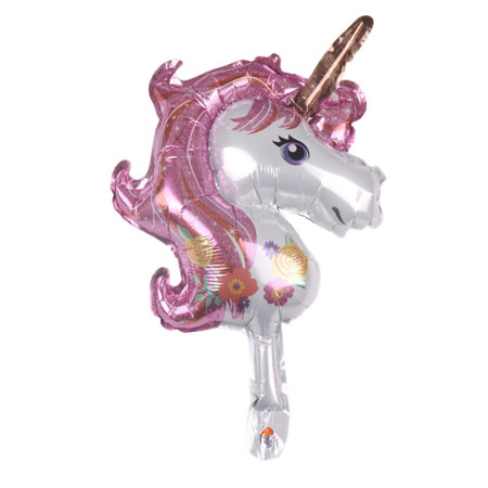 Balon din Folie Metalizata, Cyrax, Figurina Unicorn, Tema Animalute, 30 cm, Ambalaj Individual, Pai Inclus, Umflare cu Aer sau Heliu, Roz