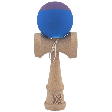 Kendama X Originala, Profesionala, Cyrax, din Lemn, Rubber Grip, 18 cm, Albastru/Mov