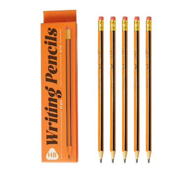 Set 12 Creioane Negre,  HB, pentru Scoala, cu Radiera, Model Portocaliu-Negru, 19 cm