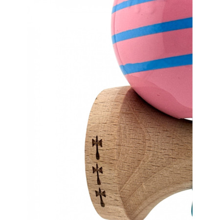 Kendama X Originala, Profesionala, Cyrax, Big Cups V2, Super Sticky Legendary Cupe Mari, Rulment Metalic cu Ata 55 cm, Roz/Linii Albastre deschise