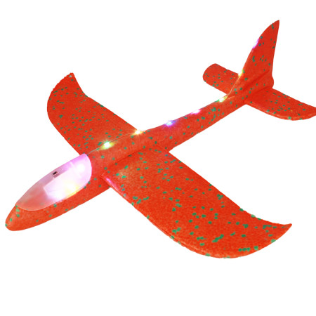 Avion Planor cu Pilot, Cyrax, Din Polistiren, Cu Lumini pe Toata Lungimea, 47 cm, Rosu