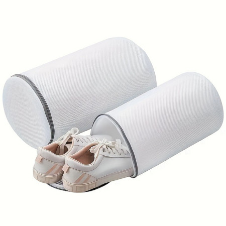 Sac Cilindric pentru Spalare Incaltaminte,  Dimensiuni Mari, pentru Masina de Spalat, 35x21x5 cm, Alb