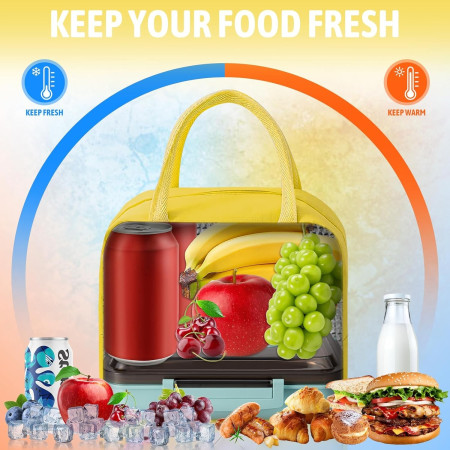 Geantă Frigorifică, Cyrax, cu Desene Animate 3D, Portabilă pentru Copii, de Prânz, din Pânză Oxford, 23x13x19 cm, Model Ursulet, Galben