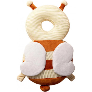 Perna tip Rucsac pentru Protectia Capului,  Tetiera tip Albina, pentru Bebelusi, Design tip Plasa, 33x6x19 cm, 180 g, Maro/Bej