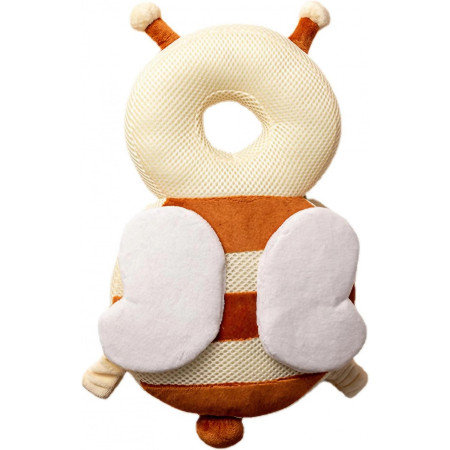 Perna tip Rucsac pentru Protectia Capului,  Tetiera tip Albina, pentru Bebelusi, Design tip Plasa, 33x6x19 cm, 180 g, Maro/Bej