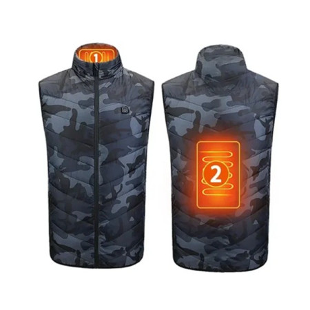 Vesta cu Incalzire,  Unisex, 2 Zone de Incalzire, Umplutura Bumbac, 3 Trepte de Temperatura, Incarcare USB, Albastru, 58 - 65 kg, Marime XL