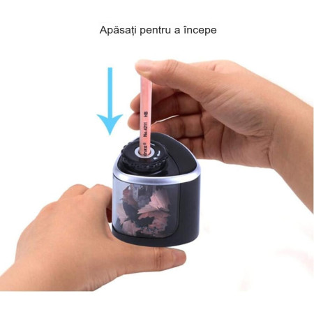 Ascutitoare Electrica Semi-Automata,  din Plastic, Baterii 2 x AA (neincluse), 6.5 x 6.5 x 7.5 cm, Negru