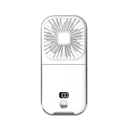 Ventilator Portabil  3 in 1, de Mana, de Gat, de Birou, 16.7 x 8 x 1.9 cm, 3 Trepte de Viteza, Incarcare USB, Pliabil, Afisaj Digital, Suport Telefon, Alb