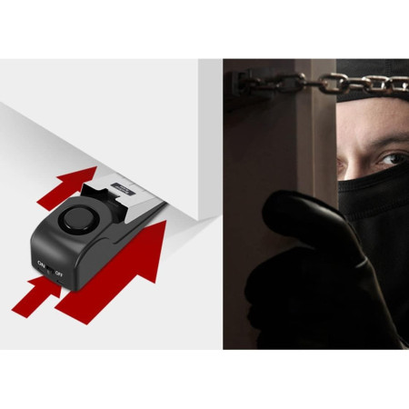 Opritor pentru Usa cu Alarma,  120DB, cu Baterii, cu 3 Trepte de Sensibilitate, Antialunecare, Buton ON-OFF, 14x4.5x4 cm, Negru