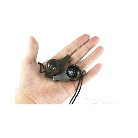 Fluier 3in1, Flippy cu Busola si Termometru, pentru Drumetii, Negru