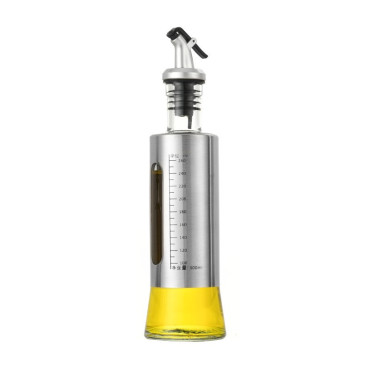 Sticla de ulei, Cyrax, Sticla de Ulei din Otel Inoxidabil, Sticla pentru Lichide de Bucatarie, Sticla pentru Lichide de Gatit, 24.8 x 6.5 cm, volum 300 ml, Gri Transparent