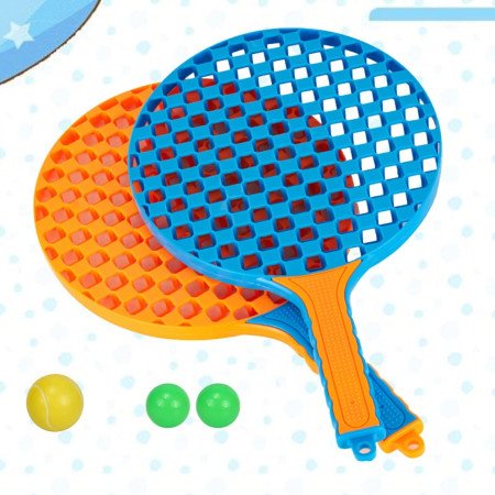 Set  Badminton pentru Copii, Cyrax, 2 Palete, 3 Mingi, Pentru Joaca si Antrenament, Albastru Portocaliu