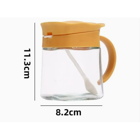 Recipient Condimente, Cyrax, din Stilca, 180 ml, cu Maner si Lingurita, 11.3 x 8.2 cm, Capac Ondulat, Galben