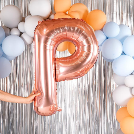 Balon Folie Metalizata Litera P, Cyrax, 100 cm, Umflati cu Heliu sau Aer, Ambalaj Individual, Pai inclus, Rose Gold