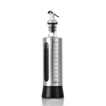 Sticla de ulei, Cyrax, Sticla de Ulei din Otel Inoxidabil, Sticla pentru Lichide de Bucatarie, Sticla pentru Lichide de Gatit, 28.5 x 7.5 cm, volum 500 ml, Gri Transparent
