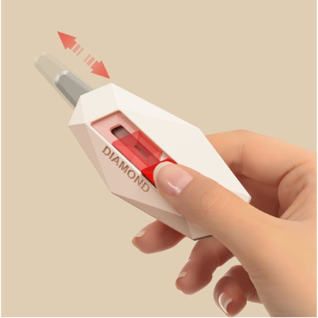 Cutter pentru Cutii, Cyrax, Varf Rotunjit si Zimtat, Tip Breloc, 6.5x3.5 cm, Crem