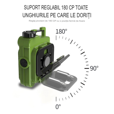 Lanterna Mini de Buzunar Tip Breloc,  Incarcare prin USB Type C, Multifunctionala, pentru Exterior, Camping, Alpinism, Ciclism, Mini Lanterna Elvis, 6.1 x 5 x 2.5 cm, Lumina Puternica, Culoare Verde