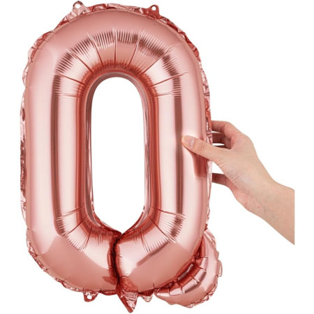 Balon Folie Metalizata Litera Q, Cyrax, 40 cm, Umflati cu Heliu sau Aer, Ambalaj Individual, Pai inclus, Rose Gold