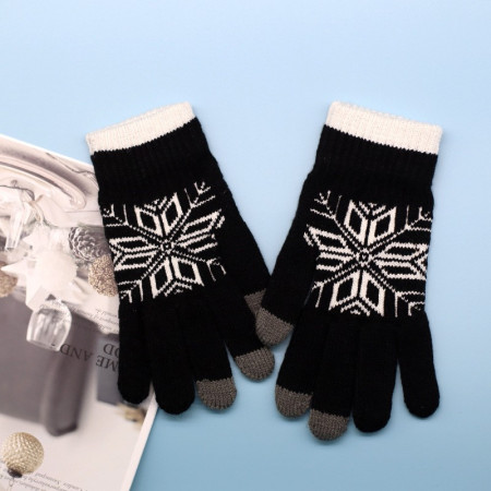 Manusi de Barbat,  Model Fulg, Functie Touchscreen (ecran tactil), Material Acril Tricotat, Manseta Elastica, Interior Catifelat, Marime Universala, Negru