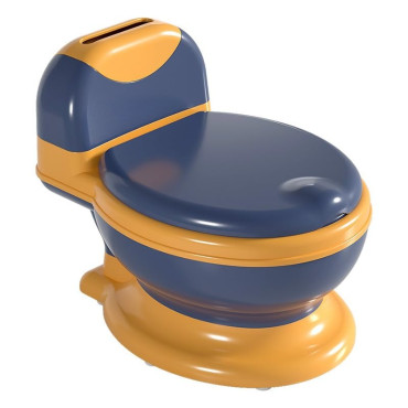 Olita Bebelusi, Cyrax, pentru Copii 1 - 8 Ani, Model Toaleta Adulti, Colac Moale PVC, Compartiment Detasabil, Cutie Depozitare Hartie, 34 x 32 x 19 cm, Albastru/Portocaliu