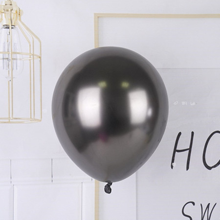 Set 12 Baloane, Cyrax, din Latex Chrome, 13 cm, Negru