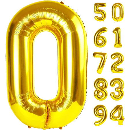 Balon din Folie Metalizata Cyrax, Figurina Cifra, Tema Aniversare 80 cm, Ambalaj Individual, Pai inclus, Umflare cu Aer sau Heliu, Auriu, Cifra 0