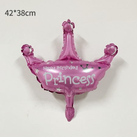 Balon din Folie Metalizata, Cyrax, Mini Figurine, Model Coroana de Printesa, Tematica Aniversare, 42x38 cm, Ambalaj Individual, Pai Inclus, Umflare cu Aer sau Heliu, Roz