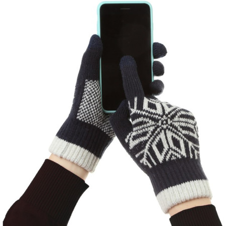 Manusi de Barbat,  Model Fulg, Functie Touchscreen (ecran tactil), Material Acril Tricotat, Manseta Elastica, Interior Catifelat, Marime Universala, Albastru Marin