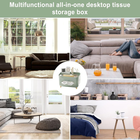 Suport pentru Servetele,  Cutie Multifunctionala, Design Minimalist, ABS, cu Suport pentru Obiectele Personale, pentru Birou, 21x15x13 cm, Verde