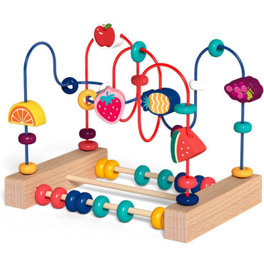 Jucarie din Lemn Montessori, Cyrax, Labirint Motricitate cu Abac si Animalute, Rollercoaster pentru Copii, Educativ, Dezvoltarea Abilitatilor Motorii, Numaratoare, 22x17x15 cm, Multicolor