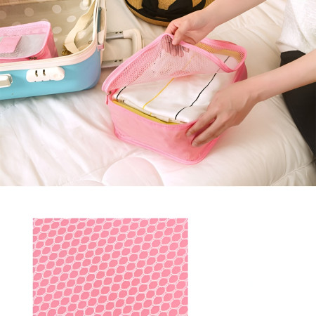 Set 6 Genți de Calatorie,  pentru Depozitare, Impermeabile, Organizator, Multifuncționale, Design cu Plasa, Pliabile, Fermoar, Dimensiuni Diferite, Roz