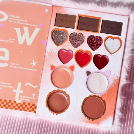 Set de Machiaj Kevin&Coco, 38 culori, Fard Ochi, Iluminatoare si Contouring, Husa Pufoasa, Model Pisicuta, 17.3x12.5x5 cm, Multicolor