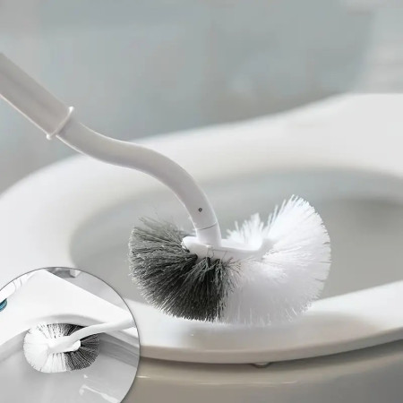Perie de Toaleta,  Maner Curbat, cu Suport, 40 x 12 cm, Peri Flexibili, Alb