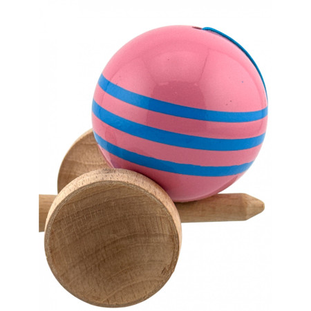 Kendama X Originala, Profesionala, Cyrax, Big Cups V2, Super Sticky Legendary Cupe Mari, Rulment Metalic cu Ata 55 cm, Roz/Linii Albastre deschise