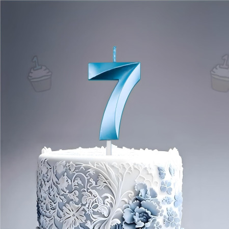 Lumanare Cifra 7, Cyrax, Model Diamond, 5 x 3.4 cm, Albastru