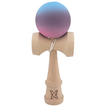 Kendama X Originala, Profesionala, Cyrax, din Lemn, 18 cm, Rubber Grip, Gradient Albastru deschis/Mov/Roz