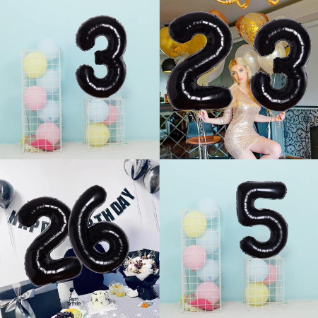 Balon din Folie Metalizata, Cyrax, Figurina Cifra, Tema Aniversare 100 cm, Ambalaj Individual, Pai inclus, Umflare cu Aer sau Heliu, Negru, Cifra 5