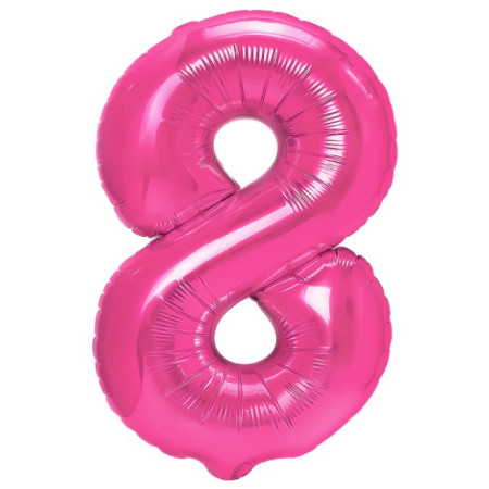 Balon din Folie Metalizata, Cyrax, Figurina Cifra, Model 8, Tema Aniversare 100 cm, Ambalaj Individual, Pai Inclus, Umflare cu Aer sau Heliu, Roz