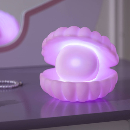 Lampa de Veghe,  Model Scoica cu Perla, Lumina Calda, 10 x 8.5 cm, Led, Baterii Incluse 3 x LR44, Roz