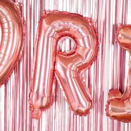 Balon Folie Metalizata Litera R, Cyrax, 40 cm, Umflati cu Heliu sau Aer, Ambalaj Individual, Pai inclus, Rose Gold