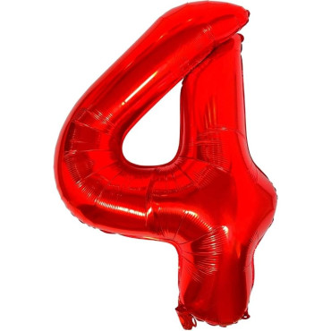 Balon din Folie Metalizata Cyrax, Figurina Cifra, Tema Aniversare 80 cm, Ambalaj Individual, Pai inclus, Umflare cu Aer sau Heliu, Rosu, Cifra 4