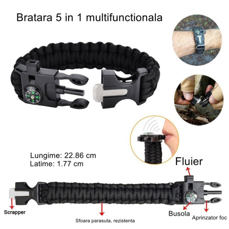 Kit supravietuire multifunctional  Instrumente profesionale, Trusa de Prim-Ajutor, pentru Camping, Drumetii, Aventuri in aer liber, borseta inclusa, model army