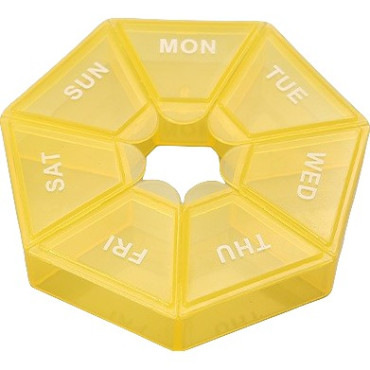 Cutie separator medicamente cu zilele saptamanii,  Plastic, 7 compartimente, Galben