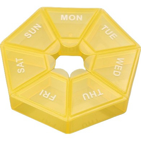 Cutie separator medicamente cu zilele saptamanii,  Plastic, 7 compartimente, Galben