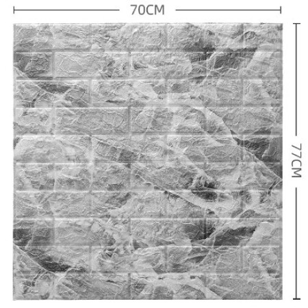 Set 10 Placi Tapet 3D,  70 x 77 cm, Grosime 3 mm, din Polietilena, Model Caramida, Suprafata acoperita 5.3 mp, Marmura Gri