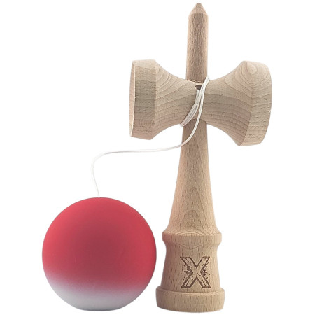 Kendama X Originala, Profesionala, Cyrax, din Lemn, Rubber Grip, 18 cm, Rosu/Alb