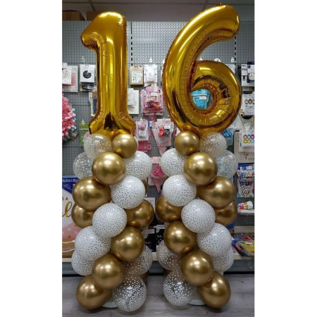 Balon din Folie Metalizata Cyrax, Figurina Cifra, Tema Aniversare 80 cm, Ambalaj Individual, Pai inclus, Umflare cu Aer sau Heliu, Auriu, Cifra 6