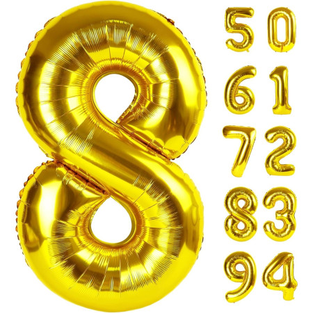 Balon din Folie Metalizata Cyrax, Figurina Cifra, Tema Aniversare 80 cm, Ambalaj Individual, Pai inclus, Umflare cu Aer sau Heliu, Auriu, Cifra 8